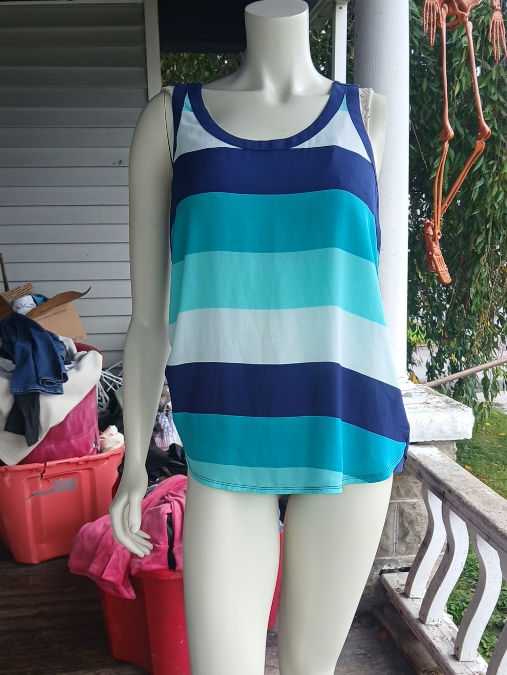 NWT Express Racerback  Striped Sleeveless Tank Top - Blue, Teal, White